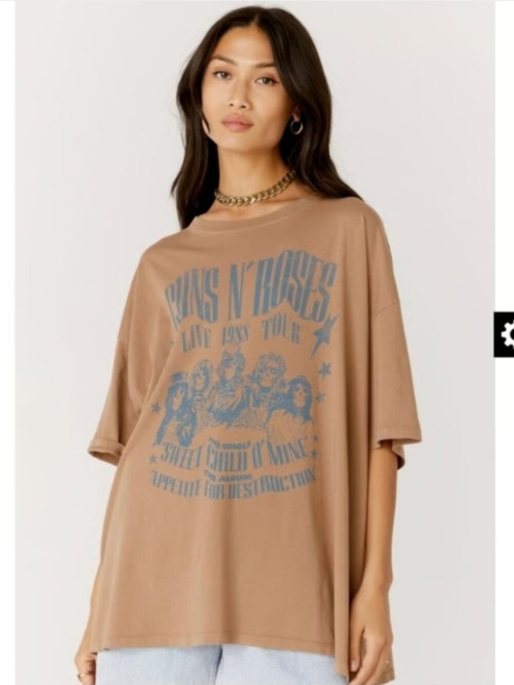 Free People Daydreamer Guns N Roses Tan Brown Oversized Band Tee One Size